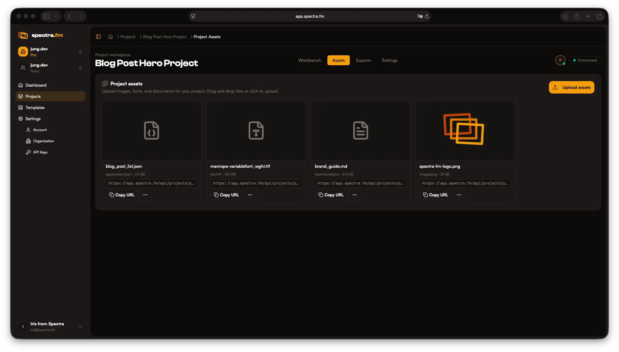 Spectra assets library in dark mode