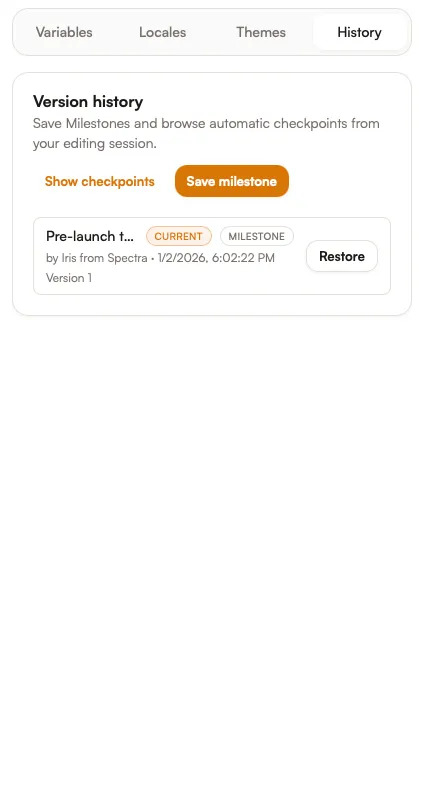 Inspector history panel in light mode