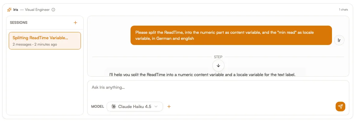Iris assistant in light mode