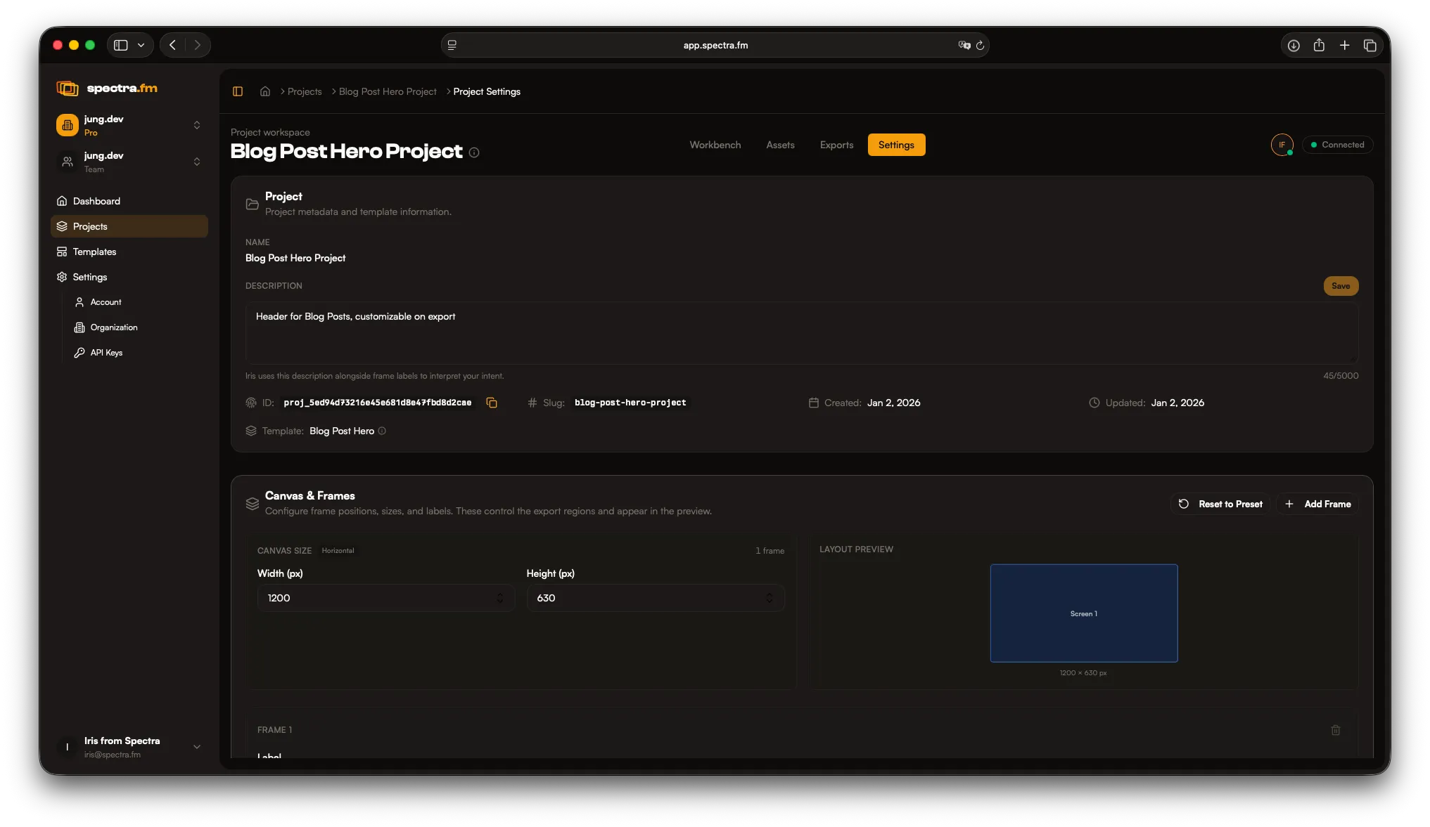 Project settings in dark mode