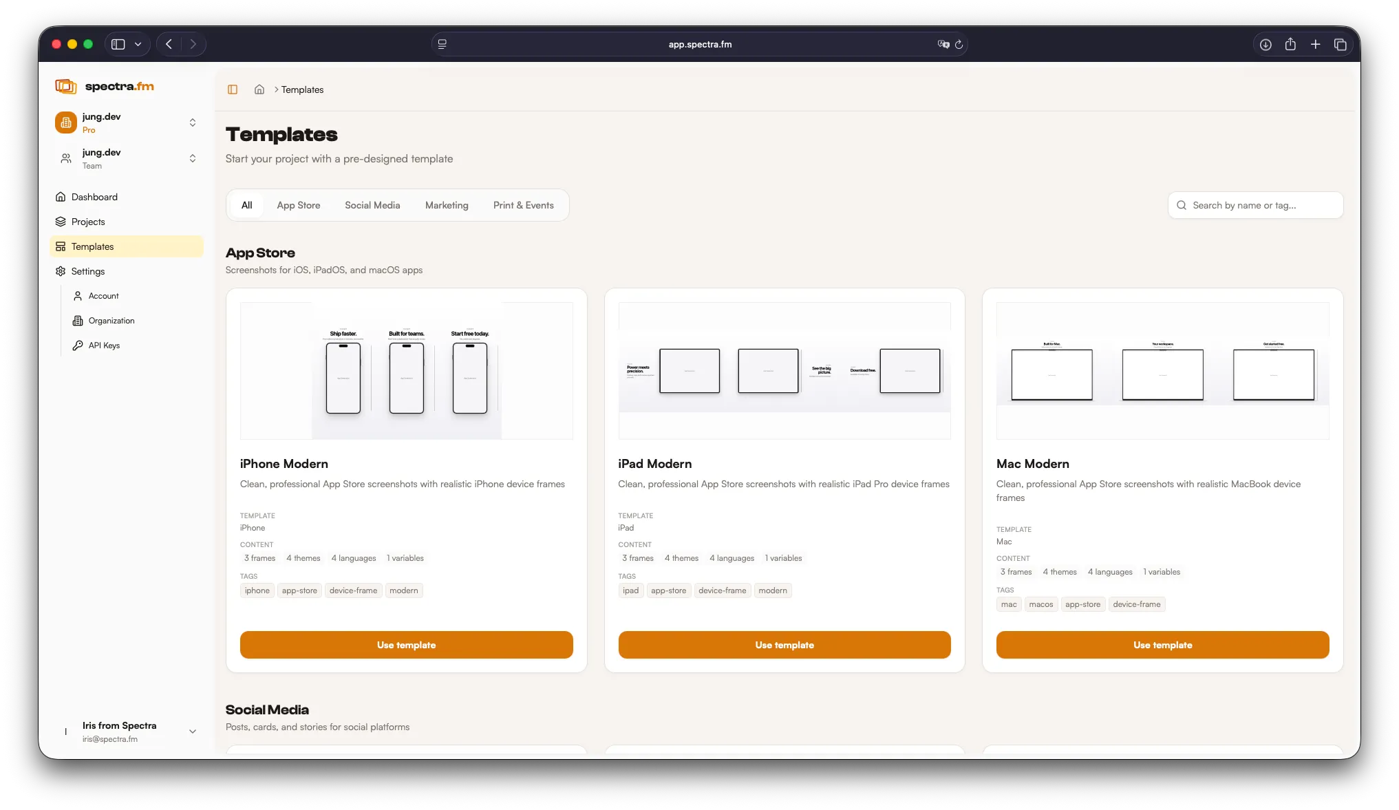 Template library in light mode