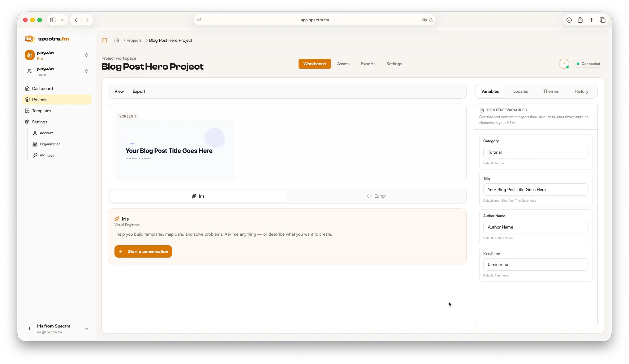 Spectra workspace in light mode